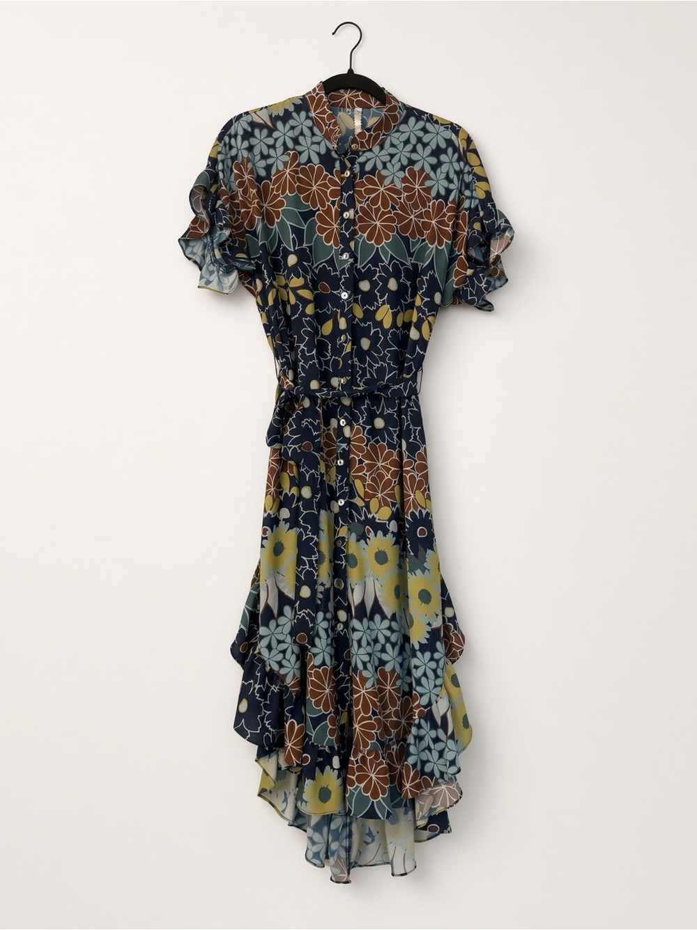 Anthropologie Uncle Frank Navy Multi Floral Prairie Modern Hippie Ruffle Dress